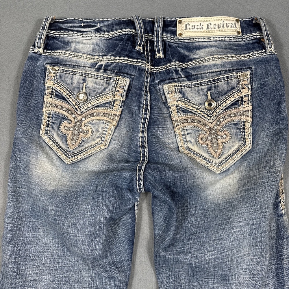Rock Revival Mid Rise Straight Crimson WOMENS 25 Jeans EMBELISHED RHINESTONES